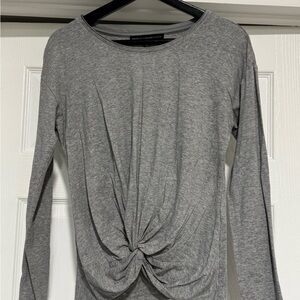 White House Black Market Gray Long Sleeve Tie Front Blouse